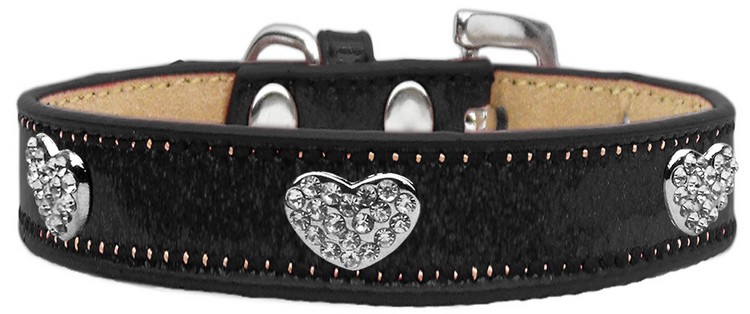 Crystal Heart Dog Collar Black Ice Cream Size 14